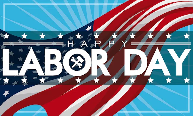 Museum of the American G.I in College Station, Texas - Image of the words "Happy Labor Day" in front of American flag