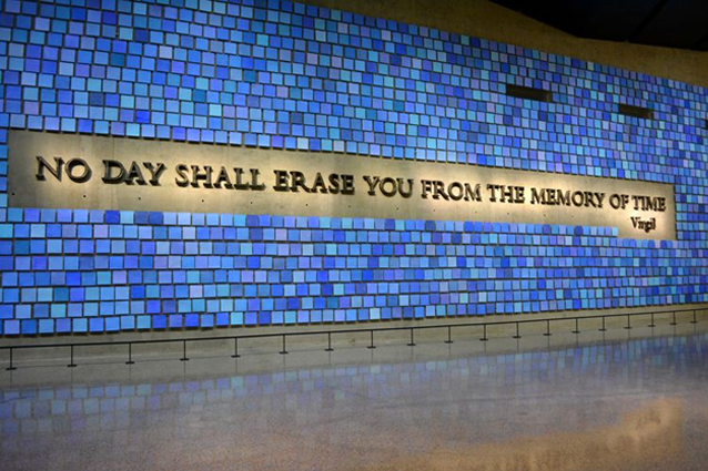 Museum of the American G.I in College Station, Texas - Image of “No Day Shall Erase You From The Memory of Time" quotation on the 9/11 Memorial & Museum's main hall