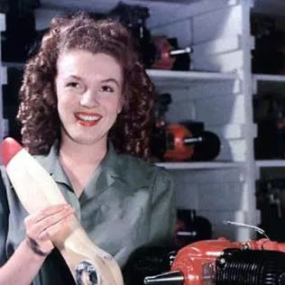 Museum of the American G.I in College Station, Texas - Image of Norma Jeane Dougherty holding a propeller for a WWII Radioplane drone