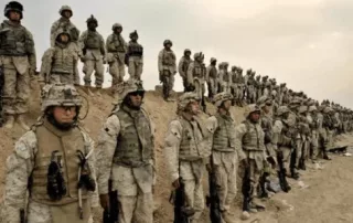 Museum of the American G.I in College Station, Texas - Image of War on Terror where U.S Marines of the 1st Division line up for a joined prayer at their base outside Fallujah, Iraq.