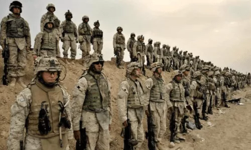 Museum of the American G.I in College Station, Texas - Image of War on Terror where U.S Marines of the 1st Division line up for a joined prayer at their base outside Fallujah, Iraq.