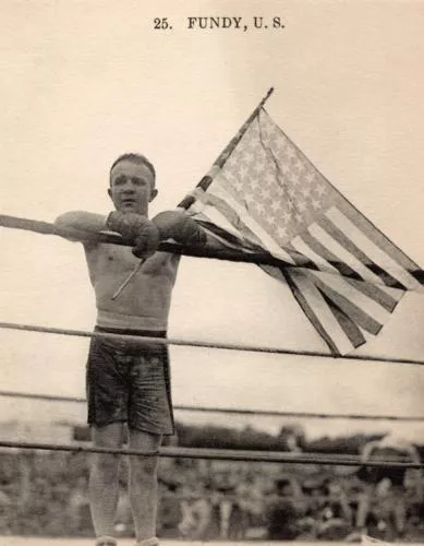 Museum of the American G.I in College Station, Texas - Image of a boxer leaning on the ropes holding an American Flag