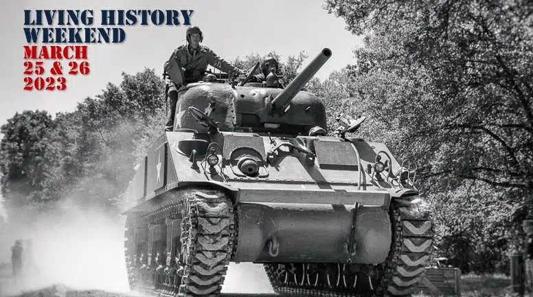 Museum of the American G.I in College Station, Texas - Image of Sherman Tank being driven on dirt road