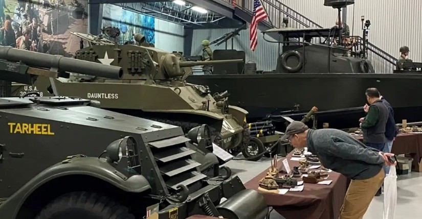 Museum of the American G.I in College Station, Texas - Image of Military Vehicles in a row inside museum